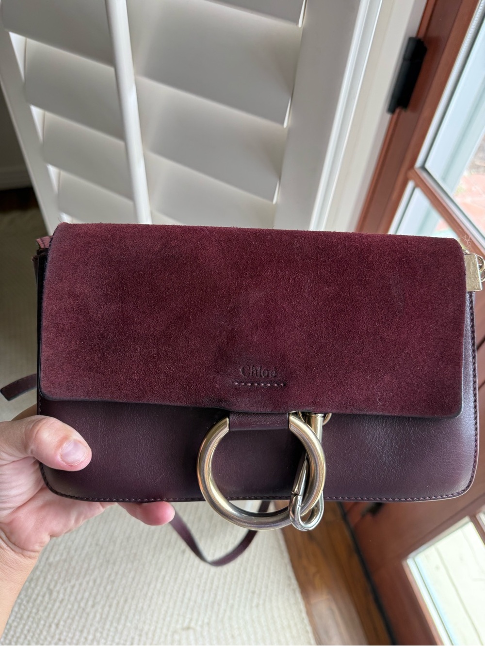 Chloé Faye Small Burgundy Suede & Leather Shoulder Bag